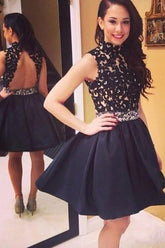 High Neck Backless Homecoming Dresses with Appliques